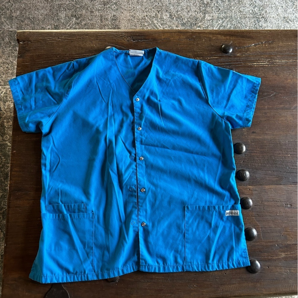 UA Scrubs Blue Button-Up Top
